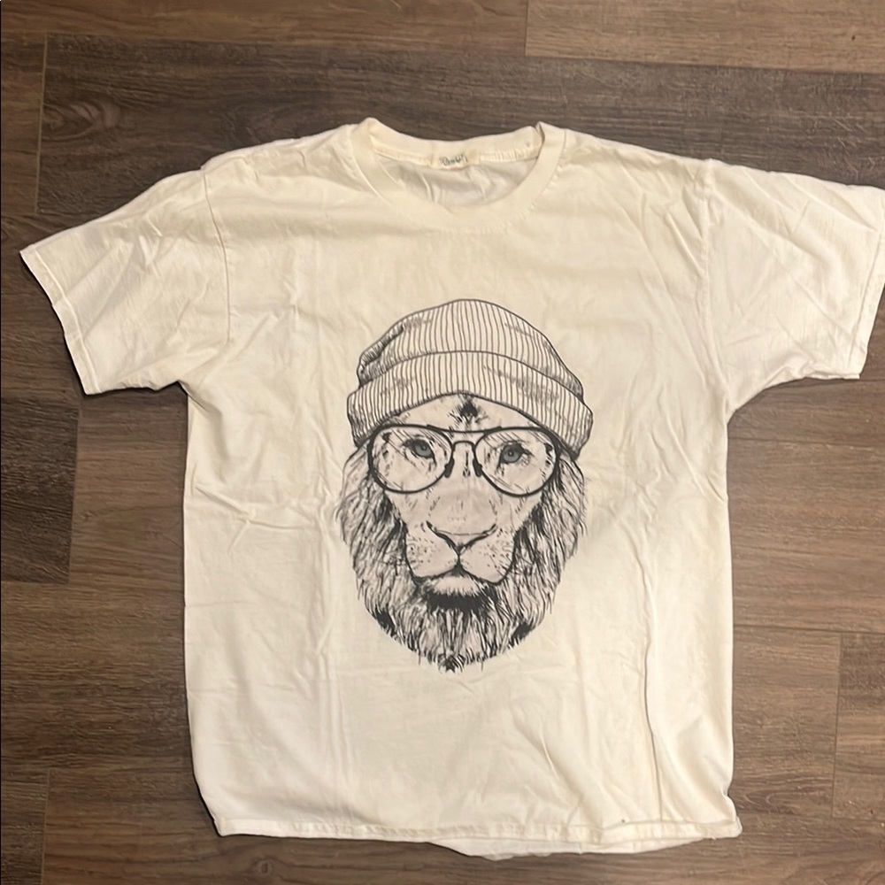 White Graphic T-Shirt with Lion Print